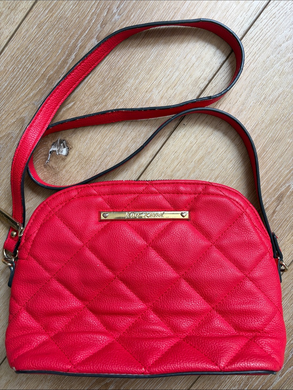 Betsey Johnson Red Quilted Crossbody Bag Floral Lined Purse